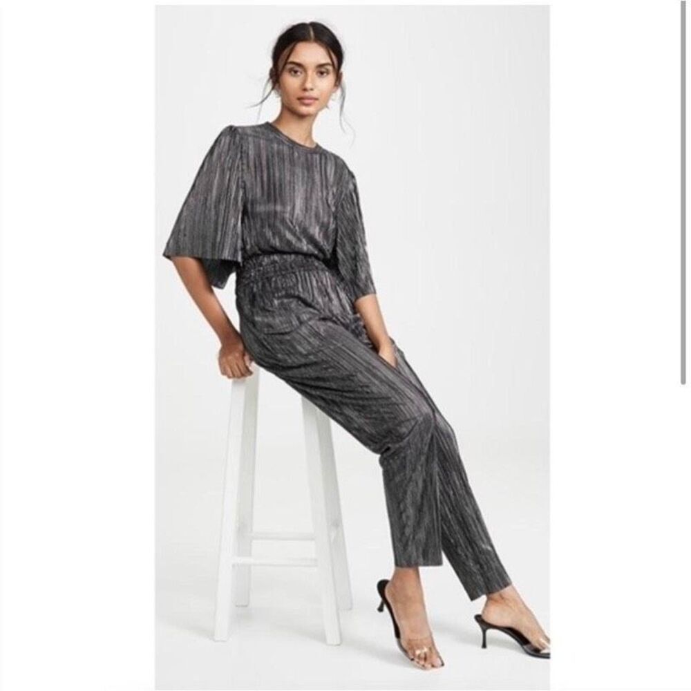 IRO Chimbote Metallic Pleated Jumpsuit in Black & Silver Size M